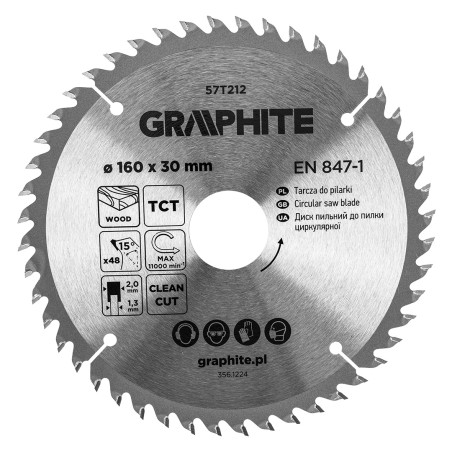 GRAPHITE 57T212 Tarcza do pilarki, widiowa, 160 x 30 mm, 48 zębów