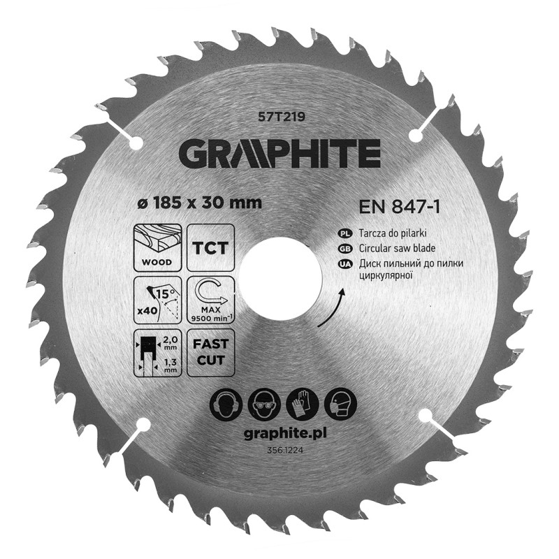 GRAPHITE 57T219 Tarcza do pilarki, widiowa, 185 x 30 mm, 40 zębów