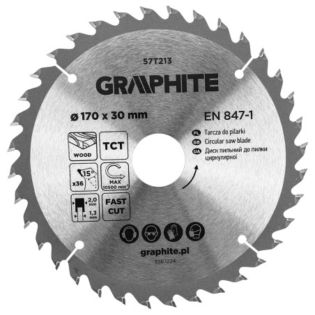 GRAPHITE 57T213 Tarcza do pilarki, widiowa, 170 x 30 mm, 36 zębów