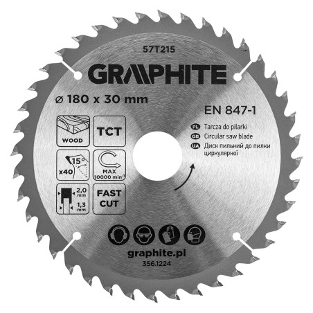 GRAPHITE 57T215 Tarcza do pilarki, widiowa, 180 x 30 mm, 40 zębów