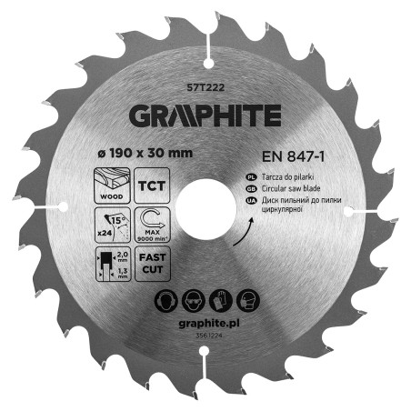 GRAPHITE 57T222 Tarcza do pilarki, widiowa, 190 x 30 mm, 24 zęby