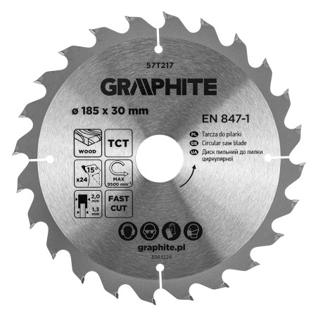 GRAPHITE 57T217 Tarcza do pilarki, widiowa, 185 x 30 mm, 24 zęby