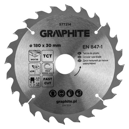 GRAPHITE 57T214 Tarcza do pilarki, widiowa, 180 x 30 mm, 24 zęby