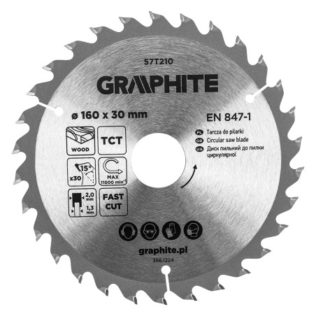 GRAPHITE 57T210 Tarcza do pilarki, widiowa, 160 x 30 mm, 30 zębów