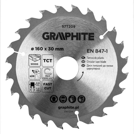 GRAPHITE 57T209 Tarcza do pilarki, widiowa, 160 x 30 mm, 24 zęby