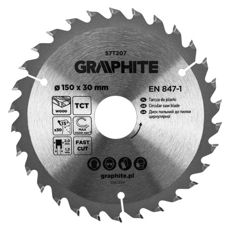 GRAPHITE 57T207 Tarcza do pilarki, widiowa, 150 x 30 mm, 30 zębów