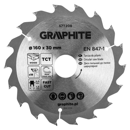 GRAPHITE 57T208 Tarcza do pilarki, widiowa, 160 x 30 mm, 18 zębów