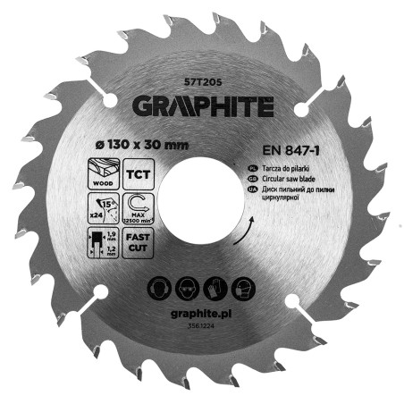 GRAPHITE 57T205 Tarcza do pilarki, widiowa, 130 x 30 mm, 24 zęby