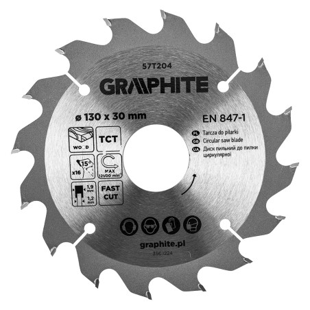 GRAPHITE 57T204 Tarcza do pilarki, widiowa, 130 x 30 mm, 16 zębów
