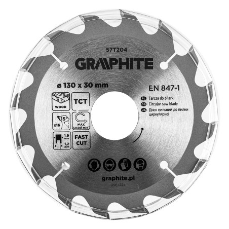 GRAPHITE 57T204 Tarcza do pilarki, widiowa, 130 x 30 mm, 16 zębów