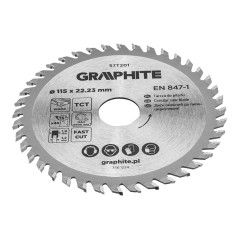GRAPHITE 57T201 Tarcza do pilarki, widiowa, 115 x 22.23 mm, 40 zębów 