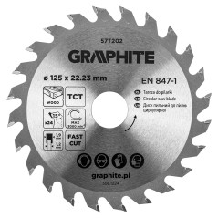 GRAPHITE 57T202 Tarcza do pilarki, widiowa, 125 x 22.23 mm, 24 zęby