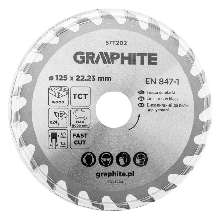 GRAPHITE 57T202 Tarcza do pilarki, widiowa, 125 x 22.23 mm, 24 zęby