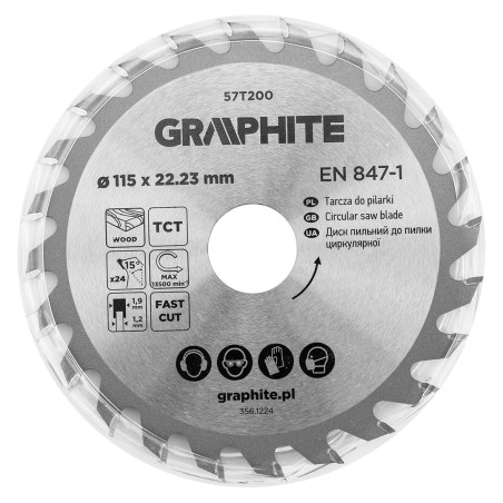 GRAPHITE 57T200 Tarcza do pilarki, widiowa, 115 x 22.23 mm, 24 zęby