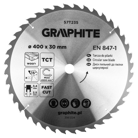 GRAPHITE 57T235 Tarcza do pilarki, widiowa, 400 x 30 mm, 40 zębów