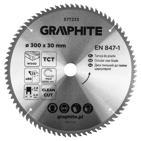 GRAPHITE 57T233 Tarcza do pilarki, widiowa, 300 x 30 mm, 80 zębów