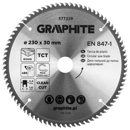 GRAPHITE 57T229 Tarcza do pilarki, widiowa, 230 x 30 mm, 80 zębów