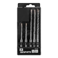 GRAPHITE 56T169 Zestaw wierteł do betonu SDS Plus z podwójną spiralą 5 x 6 x 110 mm, 6 x 8 x 10 x 160 mm, zestaw: 5 