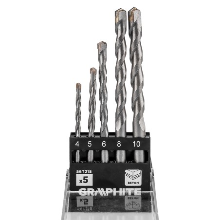 GRAPHITE 56T215 Zestaw wierteł do betonu hartowane: 4, 5, 6, 8, 10 mm, 5 szt.