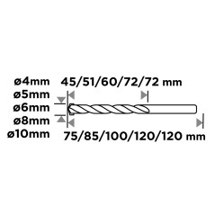 GRAPHITE 56T215 Zestaw wierteł do betonu hartowane: 4, 5, 6, 8, 10 mm, 5 szt. 