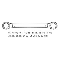 NEO TOOLS 09-952 Klucze oczkowe odgięte 6-32 mm, zestaw 12 szt. 
