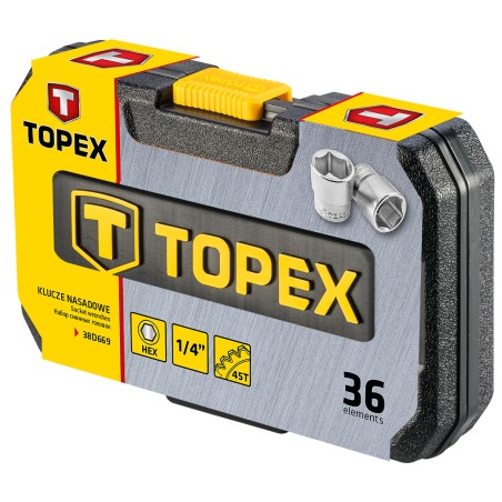 TOPEX 38D669 Klucze nasadowe 1/4", zestaw 36 szt.