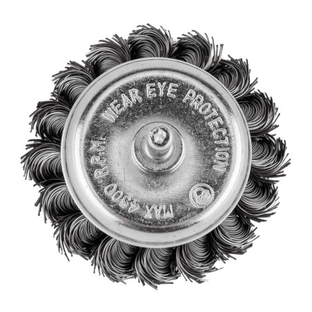 GRAPHITE 57T414 Szczotka druciana doczołowa 75 mm, drut skręcony, stalowy, z trzpieniem 6 mm