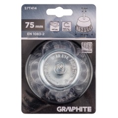GRAPHITE 57T414 Szczotka druciana doczołowa 75 mm, drut skręcony, stalowy, z trzpieniem 6 mm 