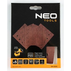 NEO TOOLS 54-054 Papiery ścierne na rzep, kwadrat 113 x 113 mm, P120, 5 szt., z 8 otworami do 04-623 
