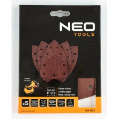 NEO TOOLS 54-057 Papiery ścierne na rzep, żelazko 100 x 147 mm, P120, 5 szt., z 9 otworami do 04-623 