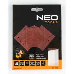 NEO TOOLS 54-055 Papiery ścierne na rzep, kwadrat 113 x 113 mm, P240, 5 szt., z 8 otworami do 04-623 