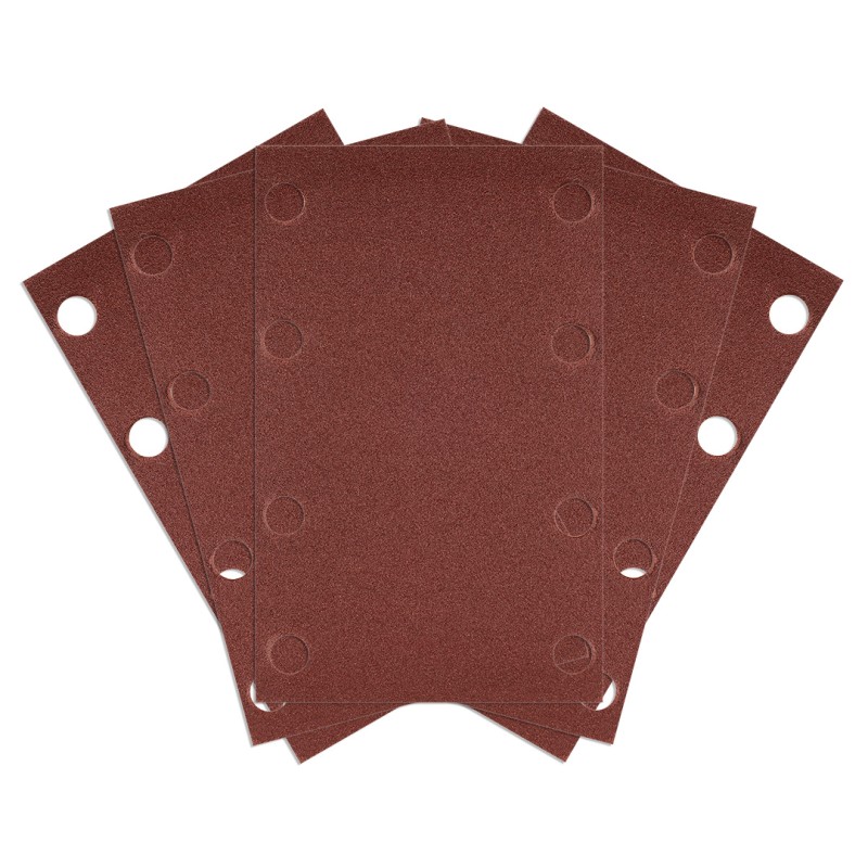 NEO TOOLS 54-052 Papiery ścierne na rzep, prostokąt  80 x 130 mm, P240, 5 szt., z 8 otworami do 04-623