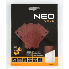 NEO TOOLS 54-052 Papiery ścierne na rzep, prostokąt  80 x 130 mm, P240, 5 szt., z 8 otworami do 04-623 