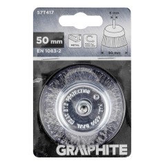 GRAPHITE 57T417 Szczotka druciana doczołowa 50 mm, drut karbowany, stalowy, z trzpieniem 6 mm 