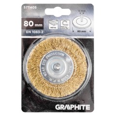 GRAPHITE 57T405 Szczotka druciana tarczowa 80 mm, drut karbowany, mosiądzowany, z trzpieniem 6 mm 