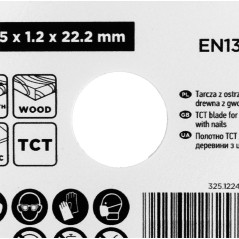 GRAPHITE 57T124 Tarcza z ostrzem TCT do cięcia drewna z gwoździami 115 x 1.2 x 22.22 mm 