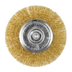 GRAPHITE 57T404 Szczotka druciana tarczowa 100 mm, drut karbowany, mosiądzowany, z trzpieniem 6 mm