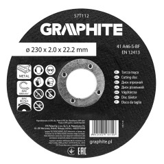 GRAPHITE 57T112 Tarcza tnąca, korundowa do metalu 230 x 2.0 x 22.2 mm,  41 A46-S-BF