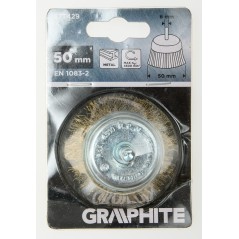 GRAPHITE 57T429 Szczotka druciana doczołowa 50 mm, drut karbowany, mosiądzowany, z trzpieniem 6 mm 