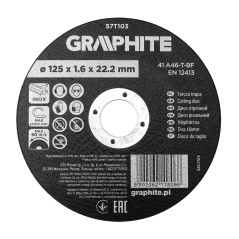 GRAPHITE 57T103 Tarcza tnąca, korundowa do metalu/INOX 125 x 1.6 x 22.2 mm,  41 A46-T-BF