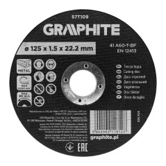 GRAPHITE 57T109 Tarcza tnąca, korundowa do metalu 125 x 1.5 x 22.2 mm,  41 A60-T-BF