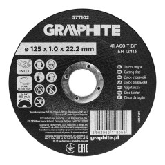 GRAPHITE 57T102 Tarcza tnąca, korundowa do metalu/INOX 125 x 1.0 x 22.2 mm,  41 A60-T-BF