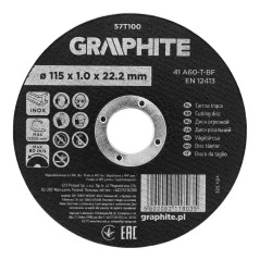 GRAPHITE 57T100 Tarcza tnąca, korundowa do metalu/INOX 115 x 1.0 x 22.2 mm,  41 A60-T-BF