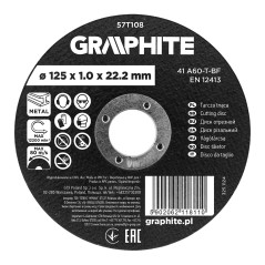 GRAPHITE 57T108 Tarcza tnąca, korundowa do metalu 125 x 1.0 x 22.2 mm,  41 A60-T-BF