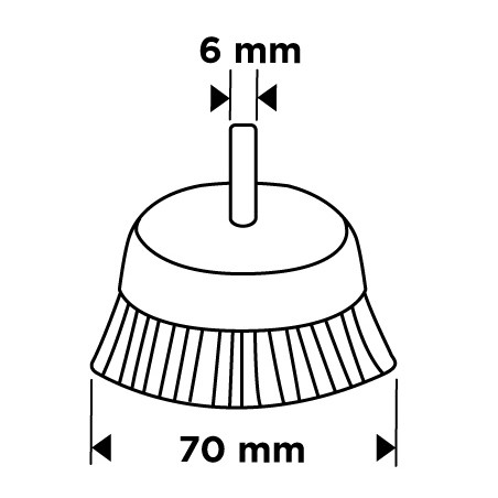 GRAPHITE 57T416 Szczotka druciana doczołowa 70 mm, drut karbowany, stalowy, z trzpieniem 6 mm