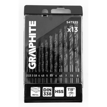 GRAPHITE 54T935 Wiertła do metalu HSS, 2 - 8 mm, zestaw 13 szt.