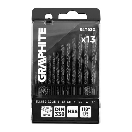 GRAPHITE 54T930 Wiertła do metalu HSS, 1,5 - 6,5mm, zestaw 13 szt.