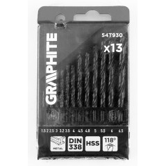 GRAPHITE 54T930 Wiertła do metalu HSS, 1,5 - 6,5mm, zestaw 13 szt. 