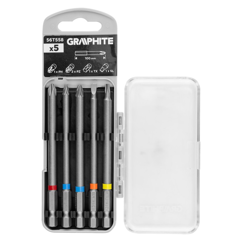 GRAPHITE 56T558 Zestaw bitów SL4, PH2, PZ1/2, TX20 x 100 mm, 5 szt.