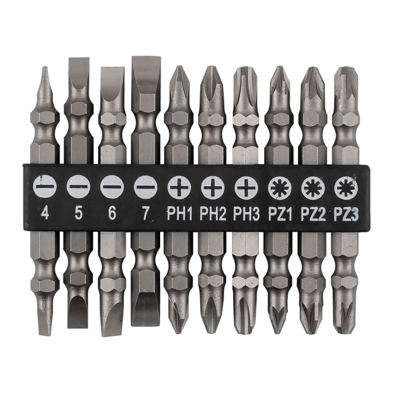 GRAPHITE 56T517 Zestaw bitów dwustronnych SL4/5/6/7, PH1/2/3, PZ1/2/3 x 65 mm, 10 szt.